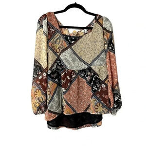 American Eagle Floral Long Sleeve Square Neck Tie Back Cutouts Size M NWOT